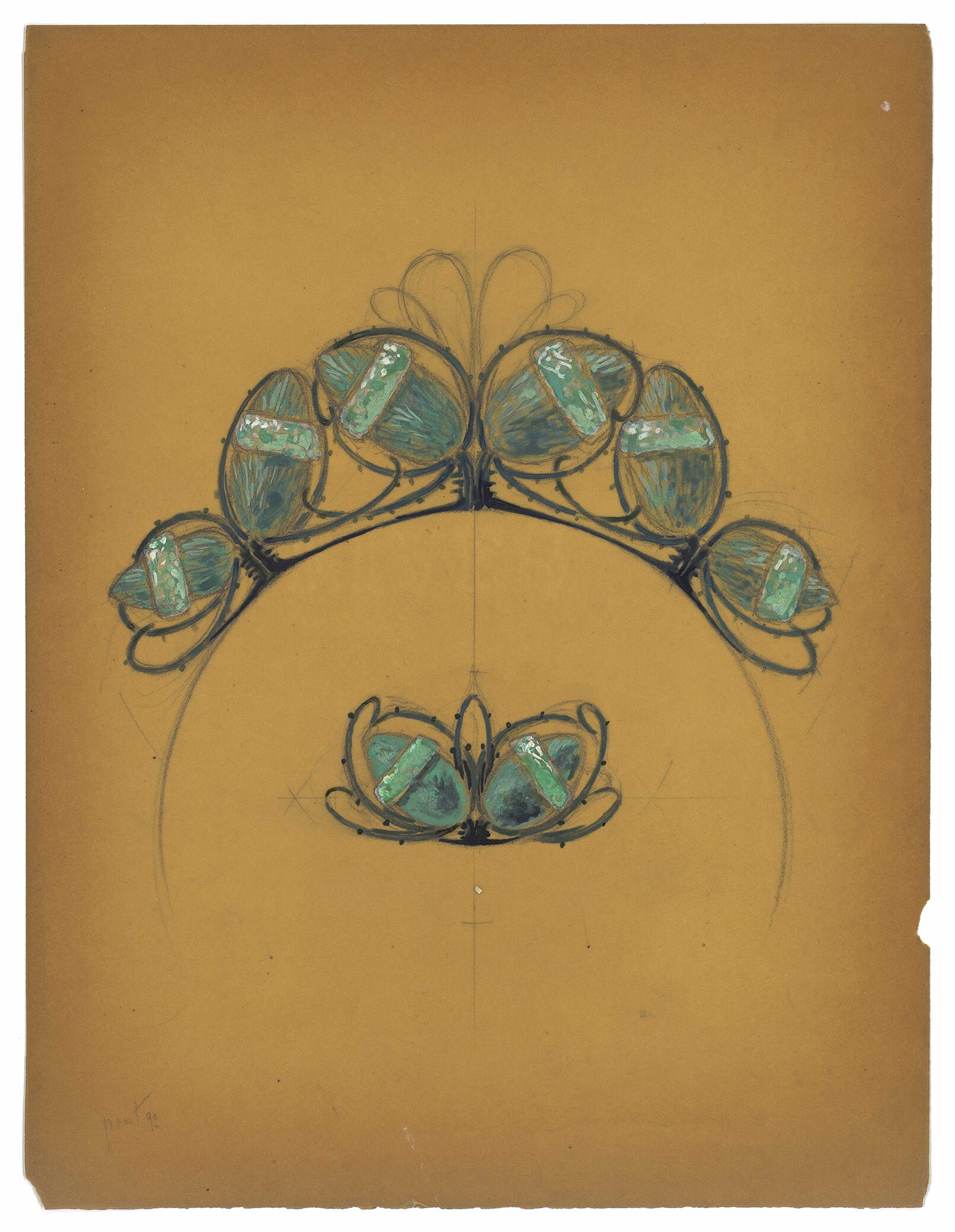 René Lalique (1860-1945) Dessin de diadème « Glands » René Lalique (1860-1945) Dessin de diadème « Glands »