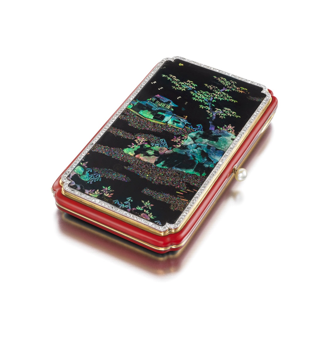 Lac Burgauté Garden Scene Vanity Case, Janesich, manufactured by Strauss, Allard & Meyer, Paris, circa 1929, ©Doug Rosa
