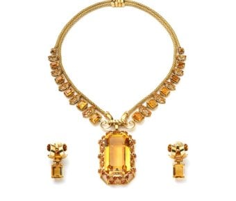 Boucheron, citrine parure with necklace and earrings, 18karat gold and Citrines, Circa 1953 Palais Royal Hong Kong Ltd
