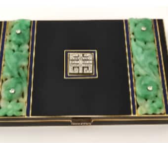 Lacloche Frères Paris, Art Deco Vanity Case 18 karat Yellow Gold, Jadeite, Enamel and Diamond  circa 1927Palais Royal Hong Kong Ltd