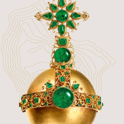Golden orb and emeralds