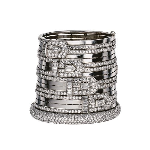 Cuff bracelet, platinum and diamonds, signed Lacloche Frères, 1930. Private Collection. Courtesy of Stephen Russell, New York. Photo Oliver Tabanera for Stephen Russell.