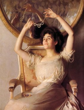 William McGregor Paxton (1869-1941), The String of Pearls. Oil on canvas, 1908. Private collection