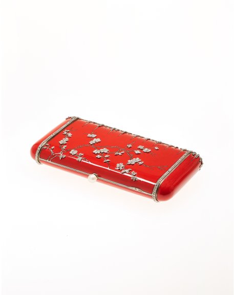 Vanity case, ca. 1925, Platinum and two-tone gold mount, enamel, and rose-cut diamond, LA Collection Privée