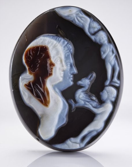 Egypt, 1st century BC Ptolemy XII Auletius (117-51 BC), with Ptolemy II Arsinoe II(?) Sardonyx cameo Guy Ladrière Collection