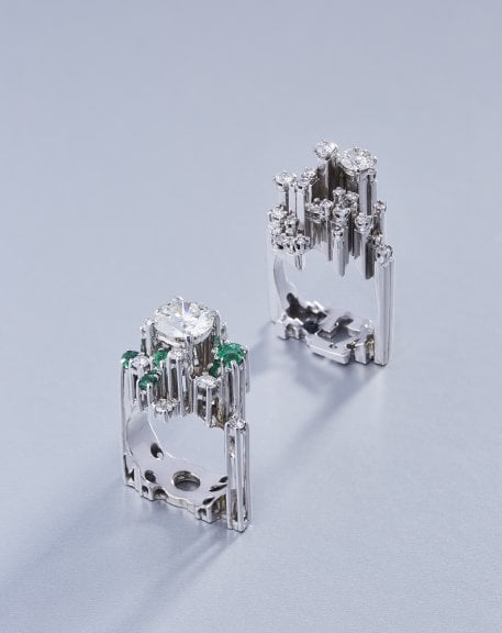 Jean Vendome, Cathedral ring and Ve Avenue ring. Private collections Photo Benjamin Chelly