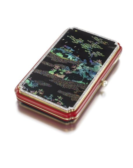 Vanity Case Lac Burgauté Garden Scene, Janesich, fabriqué par Strauss, Allard & Meyer, Paris, vers 1929, ©Doug Rosa