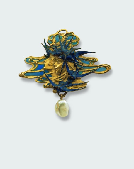 René Lalique, brooch in gold, enamel, pearl – Ca. 1898-1900 © Schmuckmuseum Pforzhe