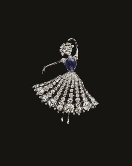 Ballerina brooch Van Cleef & Arpels c. 1951 Platinum, diamonds, sapphire Signed: VAN CLEEF & ARPELS New York l × w: 2 ¾ × 2 ⅛ in. (70 × 55 mm) Private collection  Photo © Tsuneharu Doi