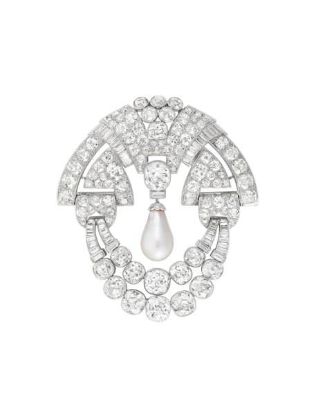 Van Cleef & Arpels Brooch, c. 1930 Platinum, natural pearl, diamonds Collection Van Cleef & Arpels