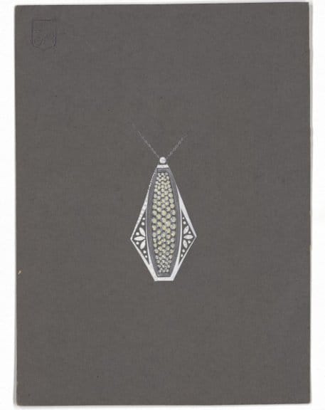 Atelier Bredillard-Hatot, Drawing of a pendant. Pencil, ink and gouache on card, c. 1912, Collection L'ÉCOLE, School of Jewelry Arts