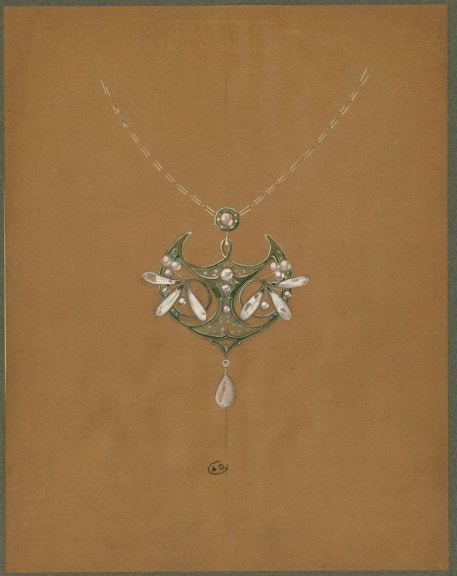 Maison Fouquet, Design for a pendant. Pencil, gouache, and white highlights on paper, 20th century (1st quarter), Paris, Musée des Arts Décoratifs