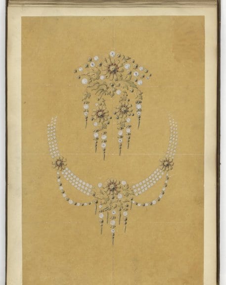 Maison Mellerio-Borgnis, Designs for the front of a corsage and necklace, c. 1865,  L'ÉCOLE, School of Jewelry Arts Collection 