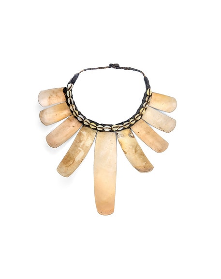  Necklace, c. 20th century Papua New Guinea Cowrie shells, plaques of melo melo shells, resin coated fibre choker, fibre