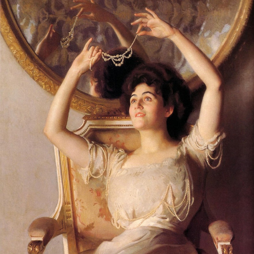 William McGregor Paxton (1869-1941), The String of Pearls. Oil on canvas, 1908. Private collection