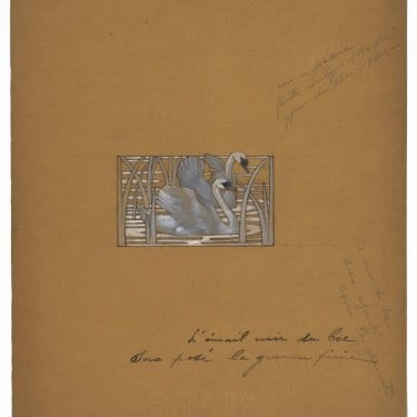 René Lalique, drawing for a “Swans” choker plaque, pencil, ink and gouache on vegetal paper, circa 1900. Van Cleef & Arpels Jewelry Culture Fund