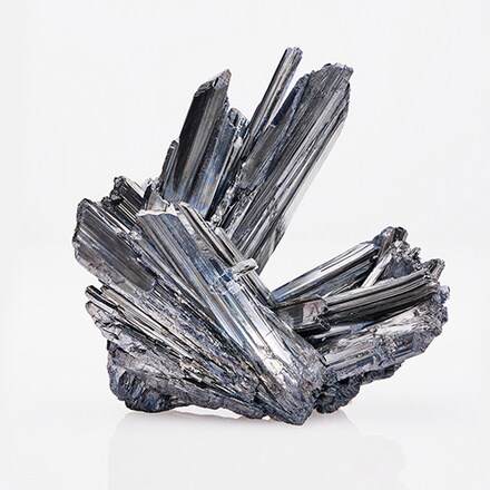 Spray of sharp blades of large stibnite crystals