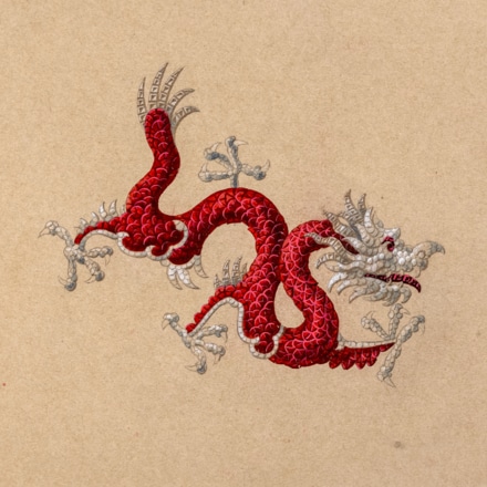 Drawing of a box decorated with a dragon