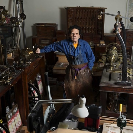 Daniel Brush with his ornamental lathes
