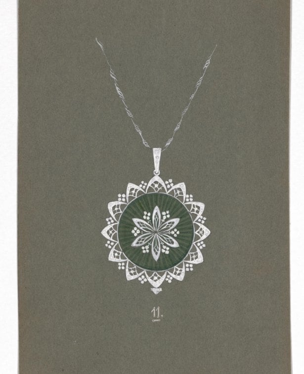 Léon Hatot, Dessin de pendentif avec chaîne, vers 1912, Paris, Fonds Van Cleef & Arpels sur la Culture Joaillière