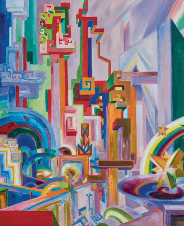 Wenzel Hablik, Large Colorful Utopian Buildings, oil on canvas, 1922, Itzehoe, Wenzel Hablik Museum