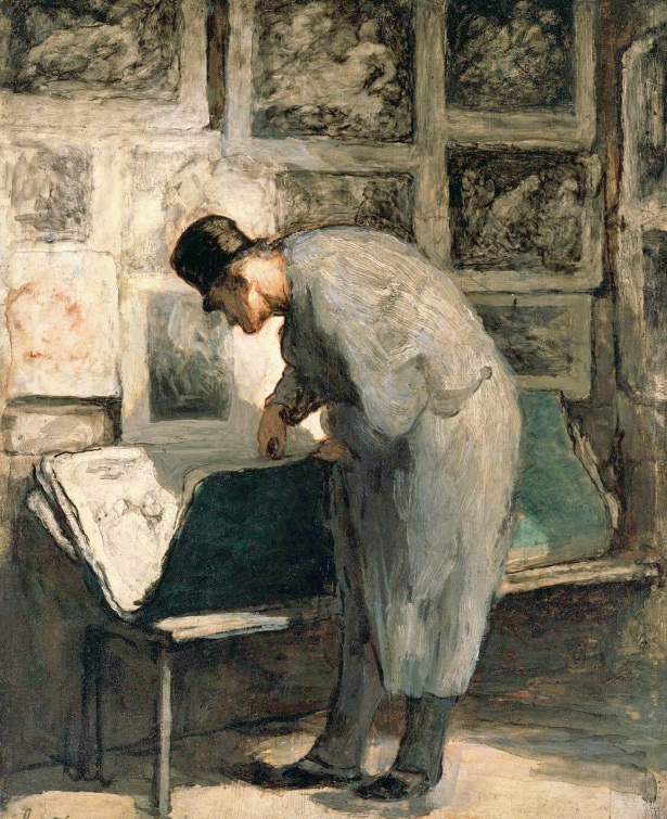 Honoré Daumier, The Print Collector, oil on panel, c. 1860, Philadelphia, Museum of Art
