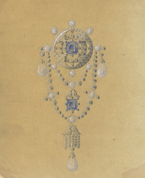 Maison Mellerio-Borgnis, drawing of a brooch, c. 1865, Pearis, Fonds Van Cleef & Arpels​  sur la Culture Joaillière