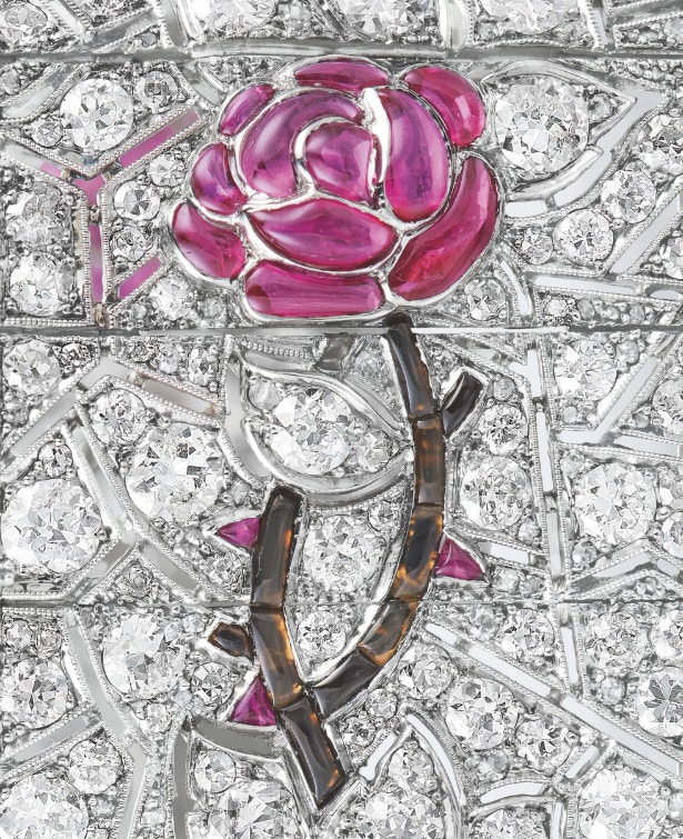 Lacloche frères, detail of a bracelet, rubies, diamonds, onyx, platinum, LA Collection privée