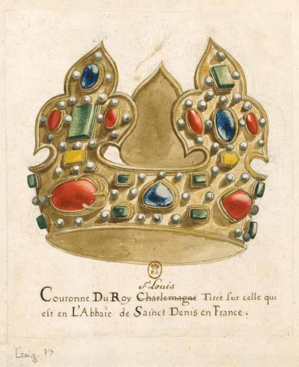 Anonyme du XVIIe siècle, La Sainte couronne ou Couronne de saint Louis, XIIIe siècle, aquarelle sur papier blanc, Paris, Bibliothèque nationale de France.​