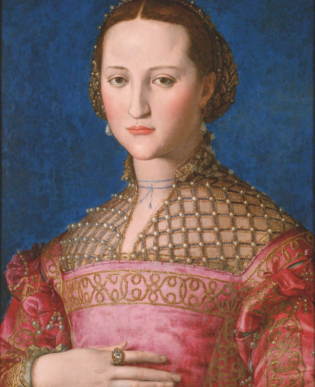 Agnolo Tori dit le Bronzino, Portrait d’Éléonore de Tolède, duchesse de Florence, v. 1543, huile sur panneau, Prague, Galerie nationale.​