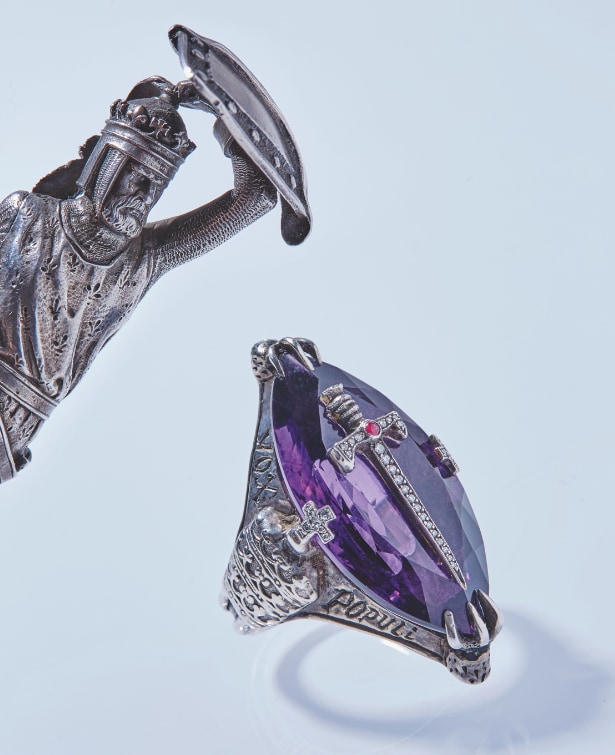 Ring, marquise cut amethyst, diamonds, rubies.​