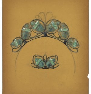 René Lalique, Dessin de diadème Glands, vers 1900, Paris, Fonds Van Cleef & Arpels sur la Culture Joaillière.