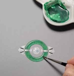 Drawing of a jade ring and a pearl