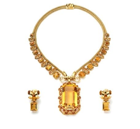 Boucheron, citrine parure with necklace and earrings,  18karat gold and Citrines,  Circa 1953  Palais Royal Hong Kong Ltd