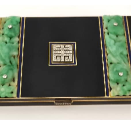 Lacloche Frères Paris, Art Deco Vanity Case 18 karat Yellow Gold, Jadeite, Enamel and Diamond  circa 1927Palais Royal Hong Kong Ltd