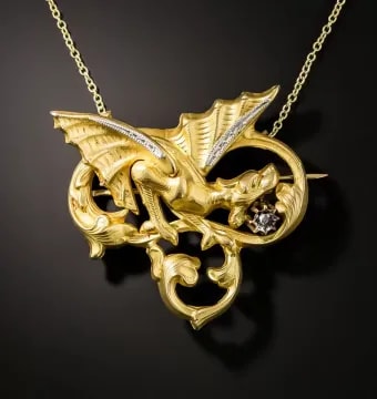 french-art-nouveau-diamond-griffin-necklace-brooch