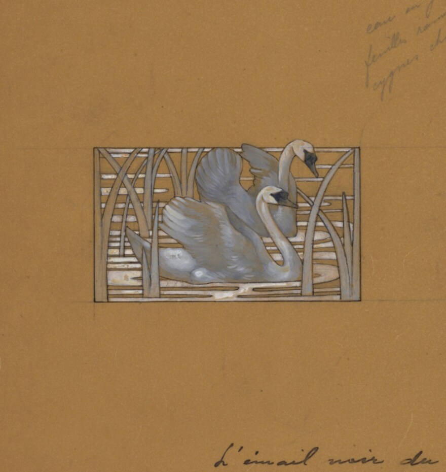 René Lalique, drawing for a “Swans” choker plaque, pencil, ink and gouache on vegetal paper, circa 1900