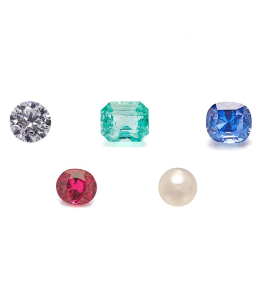 Diamond, ruby, emerald, sapphire, pearl