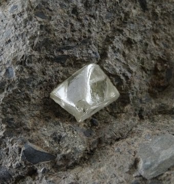 Rough diamond on kimberlite © Musée de Minéralogie MINES ParisTech / E. Gaillou   