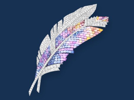 Panache Mystérieux clip,  White gold, Vitrail Mystery Set colored sapphires, diamonds