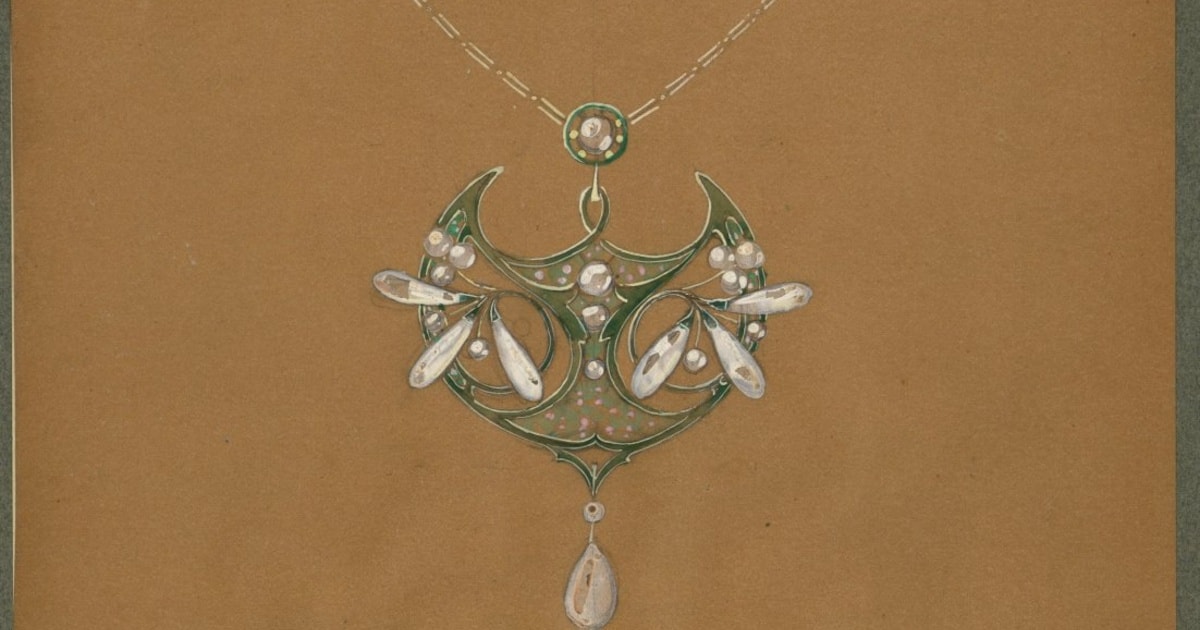 Collier Pendentif Créateur Ancien - Acier Et Nacre - Style Art Nouveau